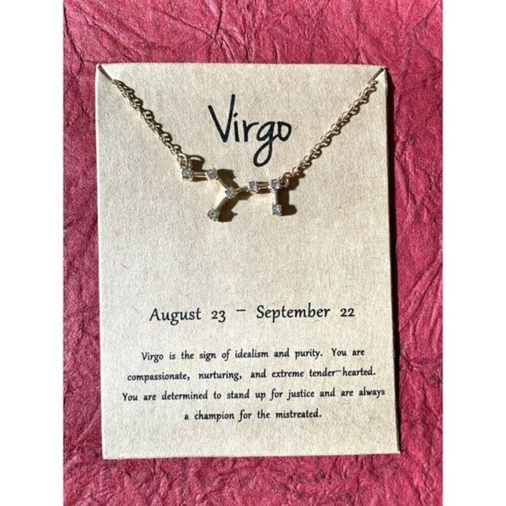 Gold Plated Necklace Virgo Zodiac Sign Constellation Cubic Zirconia